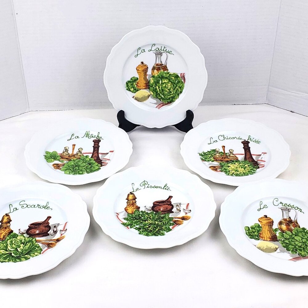 LOURIOUX BERRY FRANCE HAUTE PORCELAINE CANAPE APPETIZER SALADE PLATES SET OF 6